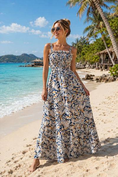 Basic Wear Club | Floral Rayon Cotton Sleeveless Maxi Dress | Summer Beach Dress for Women