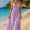 Women's Plain Tiered V-Neck Summer Maxi Dress | One Size up to 85 K | Basic Wear Club