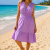 Basic Wear Club | Women's Plain Back-Tie V-Neck Summer Midi Dress | One Size UP to 85K