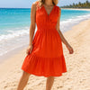 Basic Wear Club | Women's Plain Back-Tie V-Neck Summer Midi Dress | One Size UP to 85K