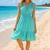 Basic Wear Club | Women's Plain Back-Tie V-Neck Summer Midi Dress | One Size UP to 85K