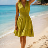 Basic Wear Club | Women's Plain Back-Tie V-Neck Summer Midi Dress | One Size UP to 85K