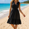 Basic Wear Club | Women's Plain Back-Tie V-Neck Summer Midi Dress | One Size UP to 85K