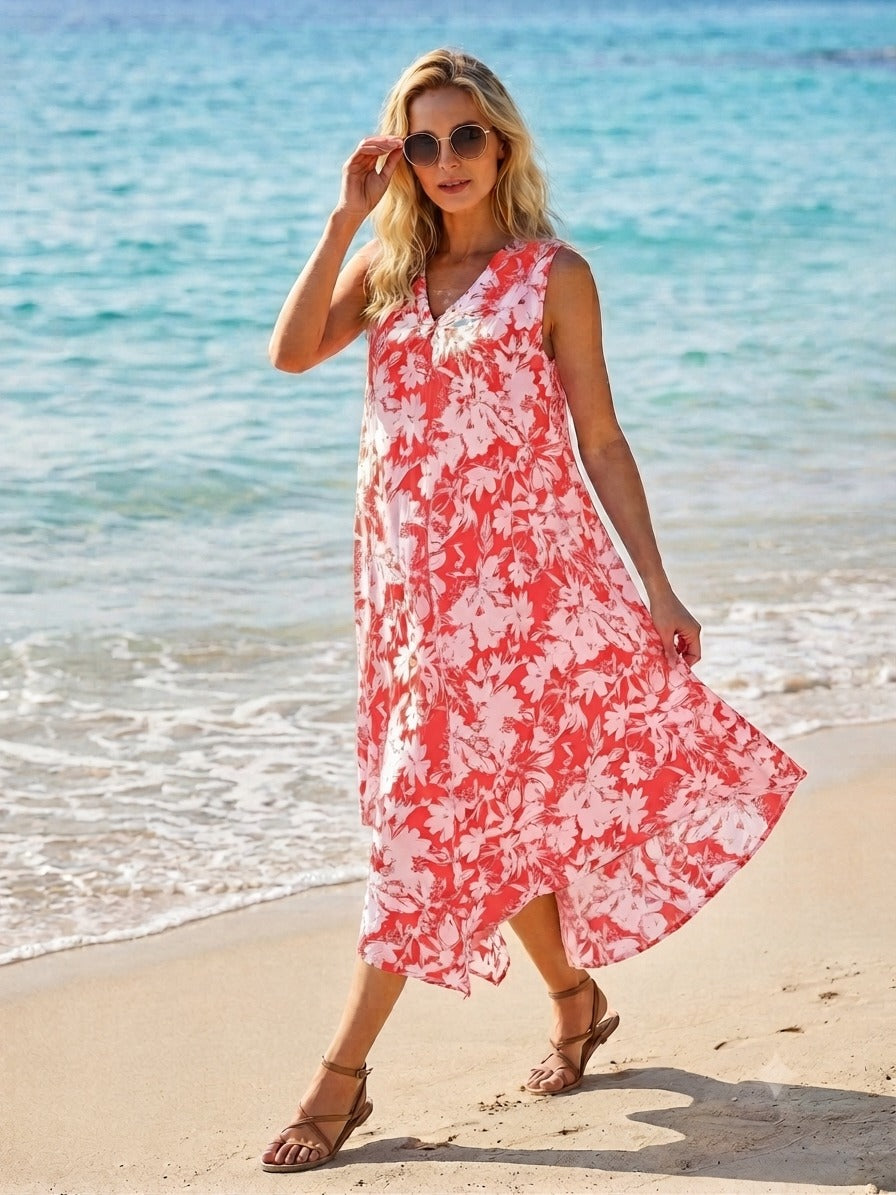 Daisy Print V-Neck Sleeveless Cover up Dress