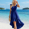 Basic Wear Club | Women's Ruffle Strap Smocked Waist V-Neck High-Low Summer Dress | One Size (Fits Up to 95KG)