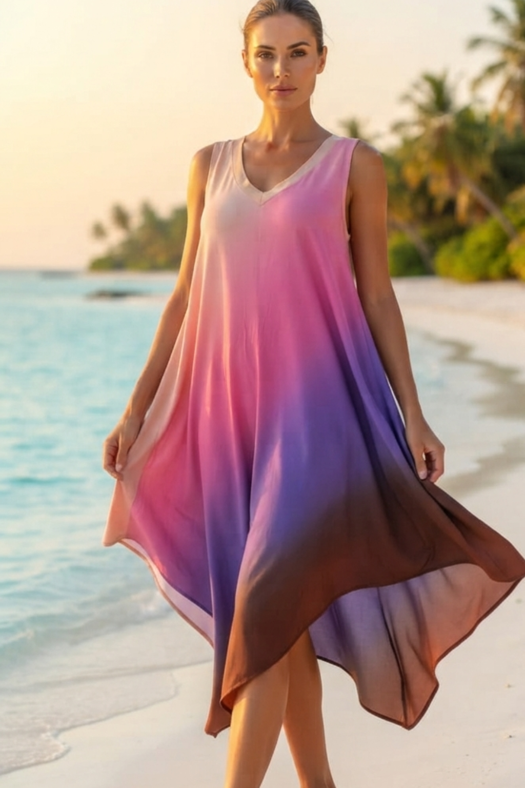 Women's Loose Fit Gradient V-Neck Sundress