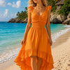 Women's Ruffle Trim Plain High-Low dress