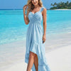 Women's Ruffle Trim Plain High-Low dress