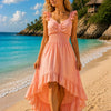 Women's Ruffle Trim Plain High-Low dress