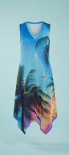 Women's Tropical Print Sleeveless V-Neck Asymmetrical Hem Summer Dress