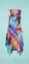 Women's Tropical Print Sleeveless V-Neck Asymmetrical Hem Summer Dress