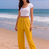 Yellow Plain Rayon Cotton Pants | Basic Wear Club