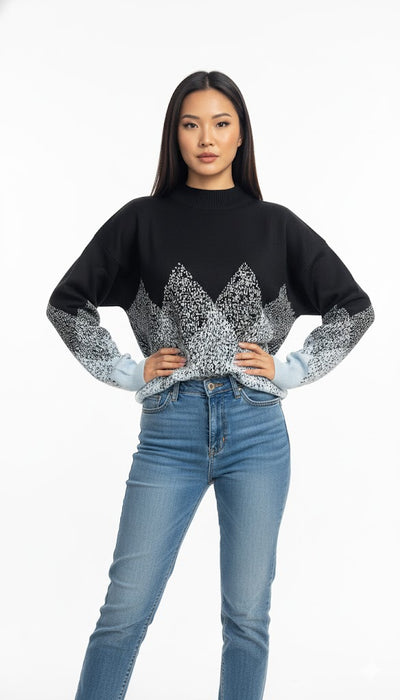 Geometric Pattern Oversized Turtleneck Top