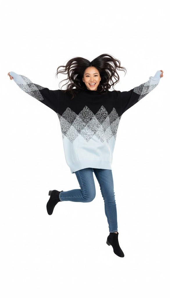 Geometric Pattern Oversized Turtleneck Top