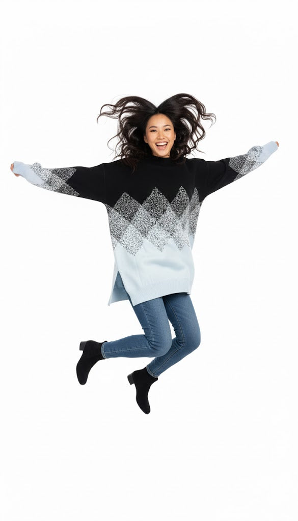 Geometric Pattern Oversized Turtleneck Top