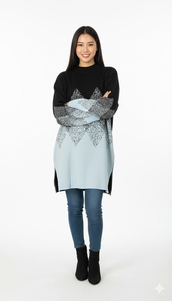 Geometric Pattern Oversized Turtleneck Top
