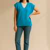 baby blue V-Neck Solid Knit Sweater Vest
