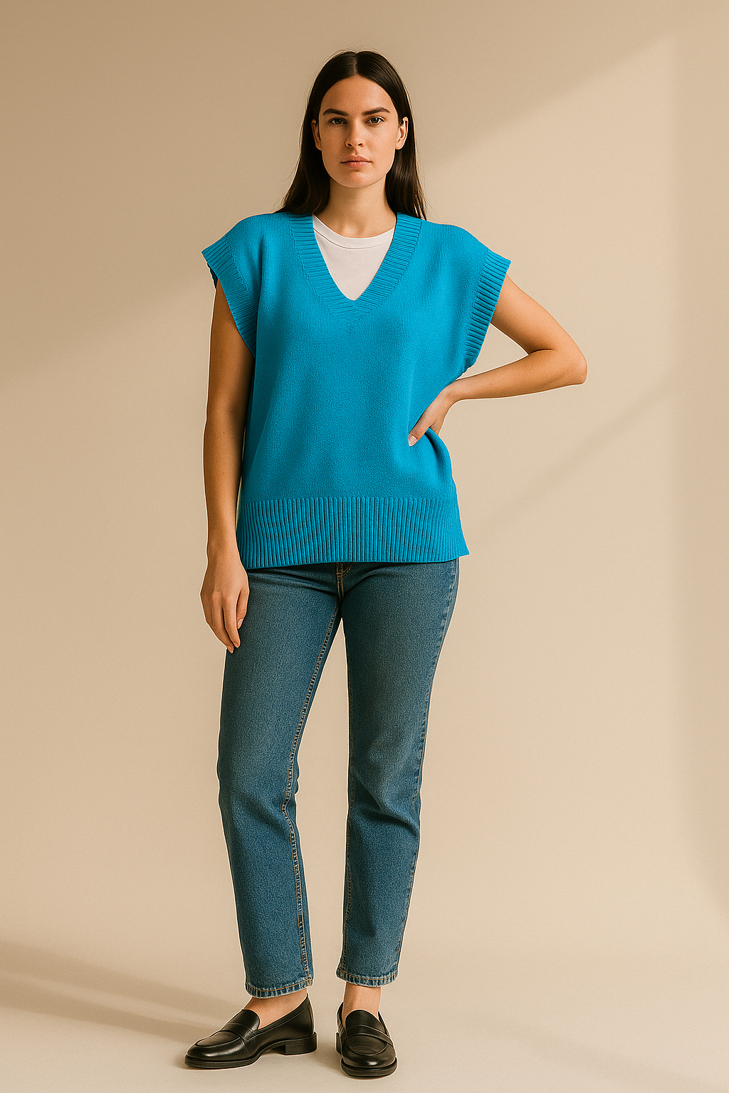 baby blue V-Neck Solid Knit Sweater Vest
