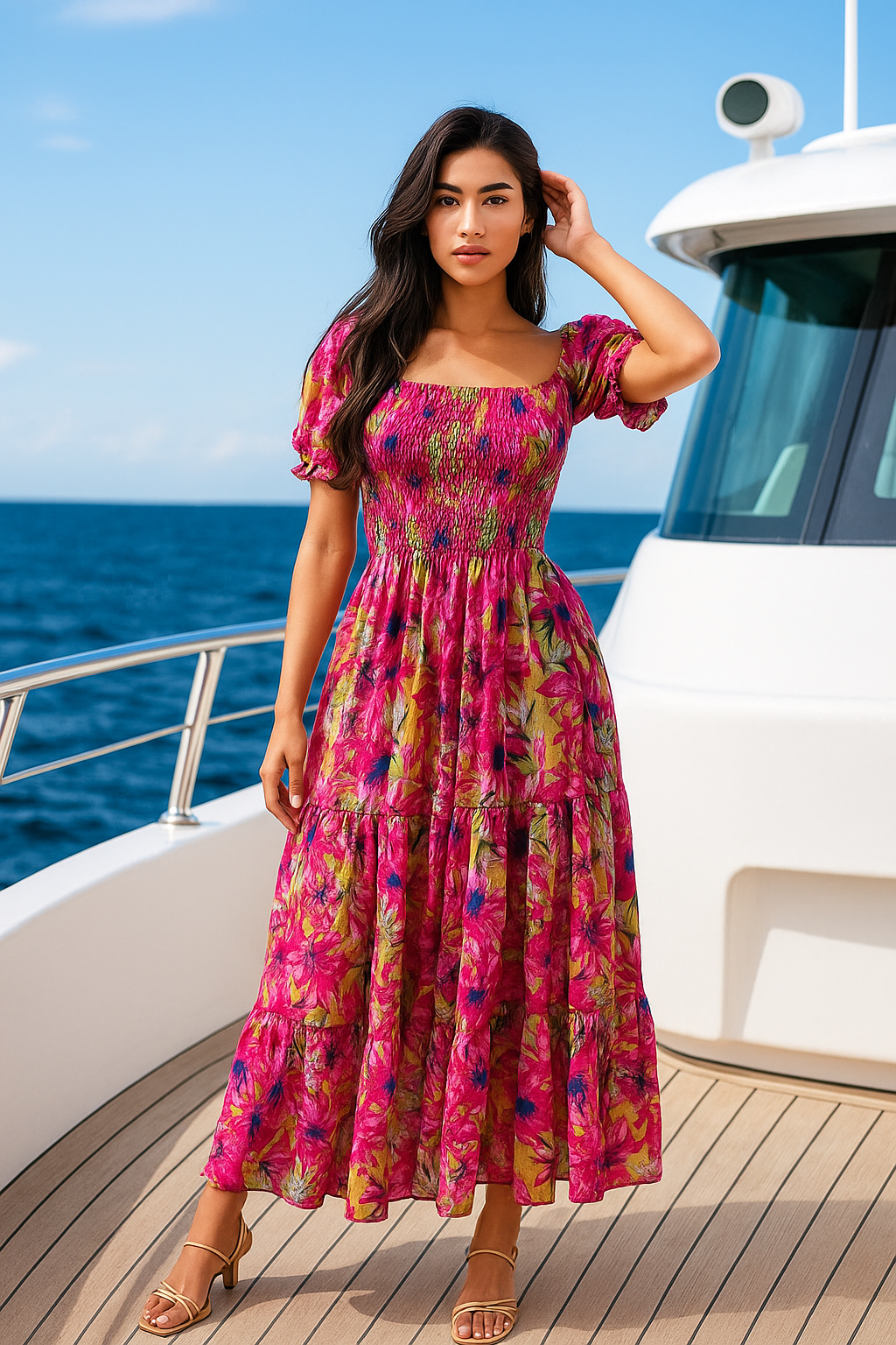 basic wear club short sleeves dress floral Pink