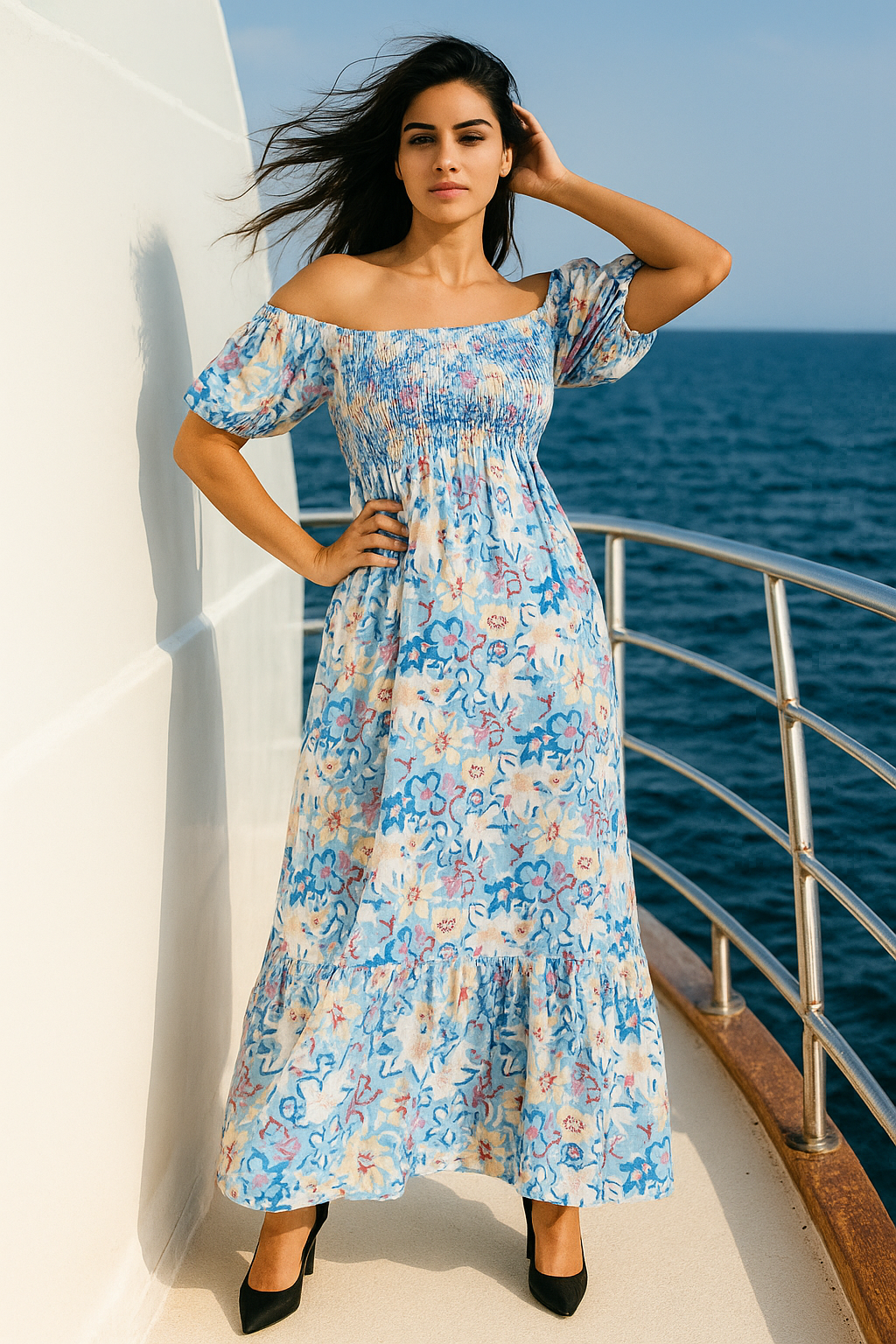 basic wear club short sleeves dress floral baby blue