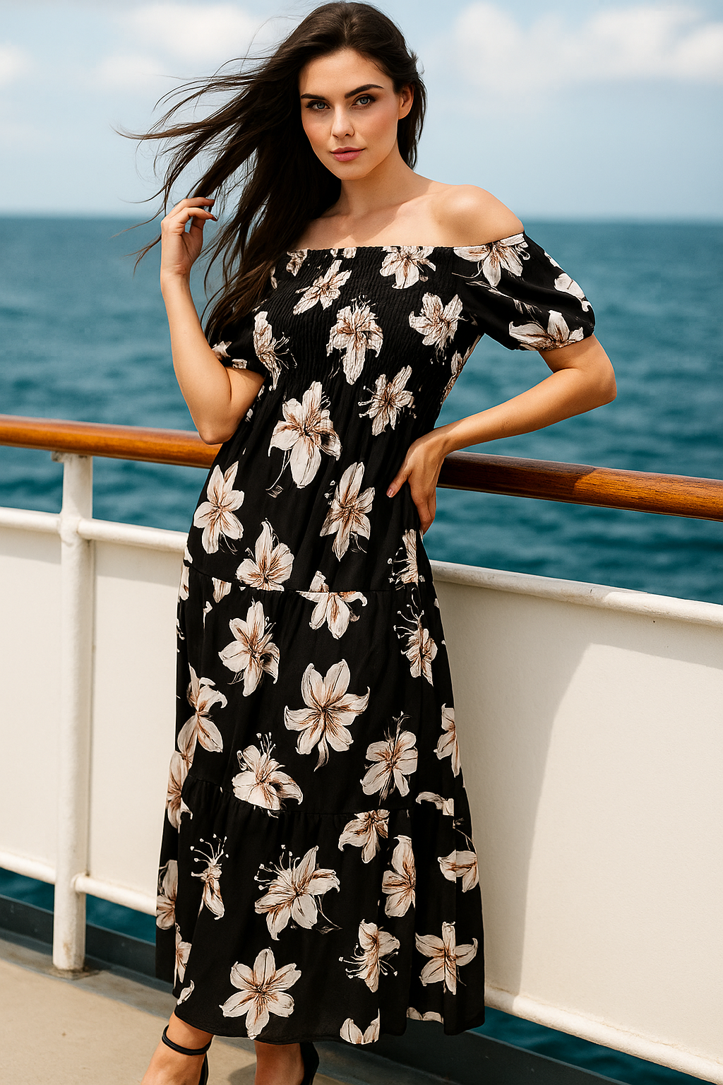 basic wear club short sleeves dress floral navy