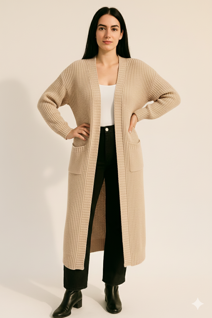 beige Cozy Oversized Knit Cardigan-