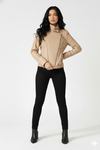  beige Faux Leather Biker Jacket
