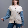 beige Knit Sweater with Denim Sleeveless