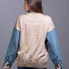 beige Knit Sweater with Denim Sleeveless