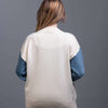 beige Knit Sweater with Denim Sleeveless