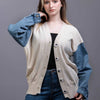 beige Knit Sweater with Denim Sleeveless