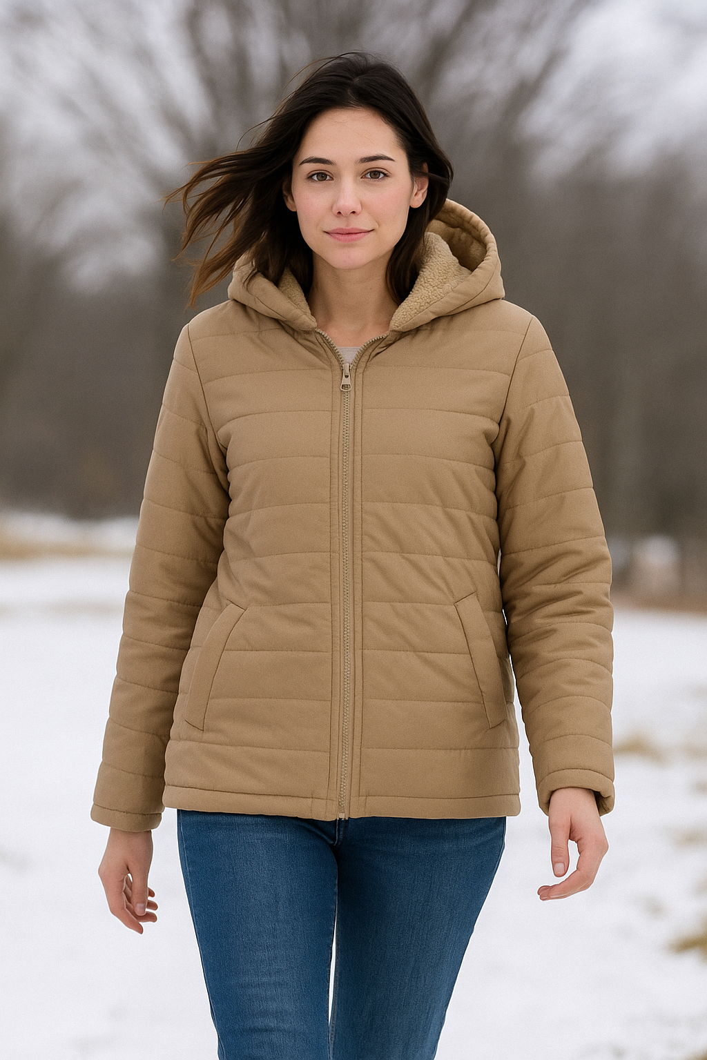 beige Waterproof Puffer Jacket