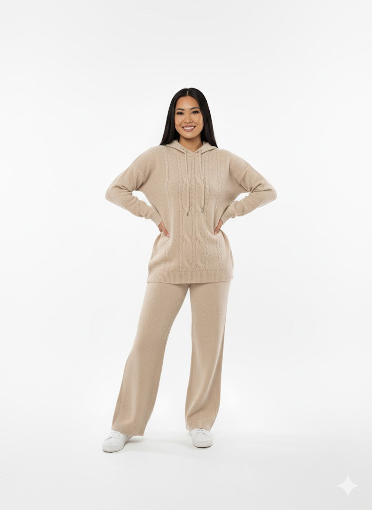Hooded two-piece Knit Set – Comfortable Loungewear