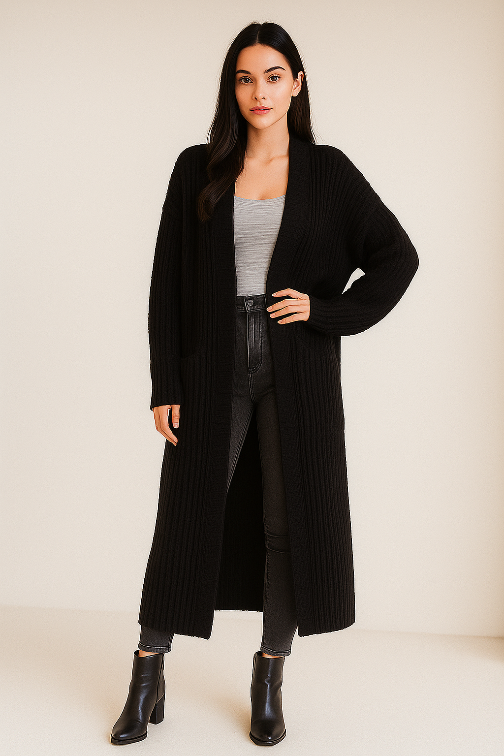  black Cozy Oversized Knit Cardigan