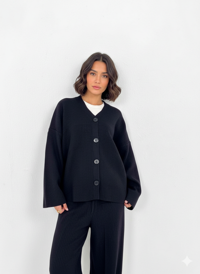 black Ribbed Oversized Knit Set