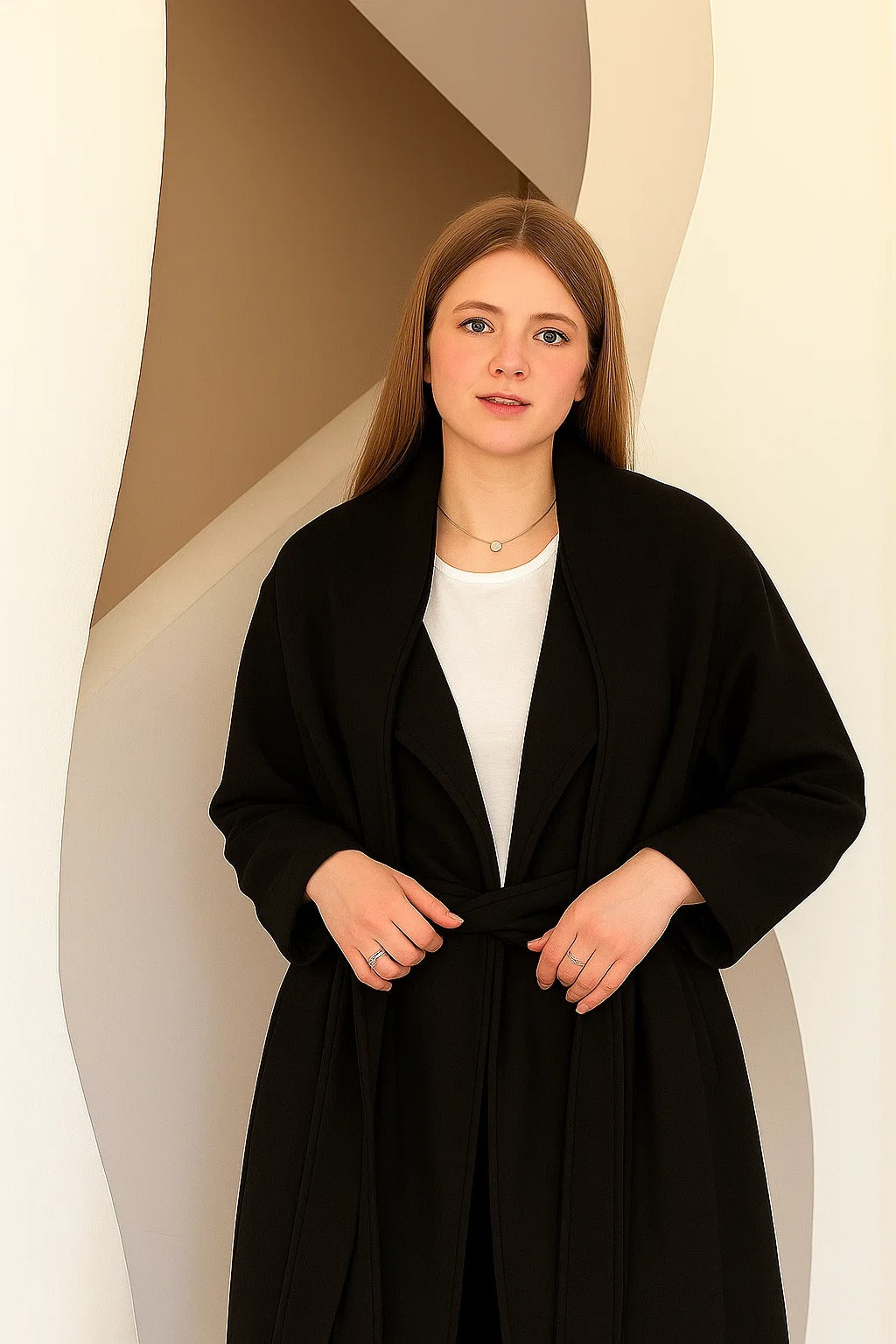 black Wool-Blend Coat