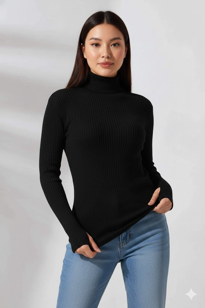 Basic Long Sleeves Ribbed Knit Top – Comfortable and Chic