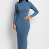 blue ribbed_body_cone_knit_dress