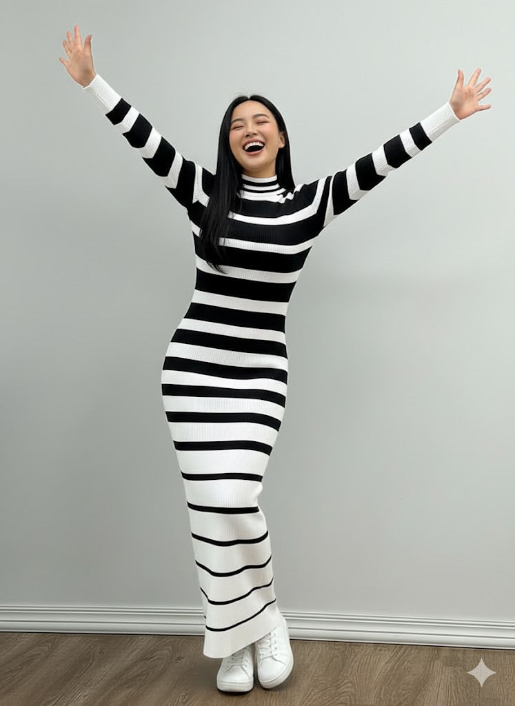 Striped Bodycon Knit Dress – Sleek and Stylish