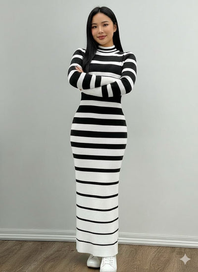 Striped Bodycon Knit Dress – Sleek and Stylish