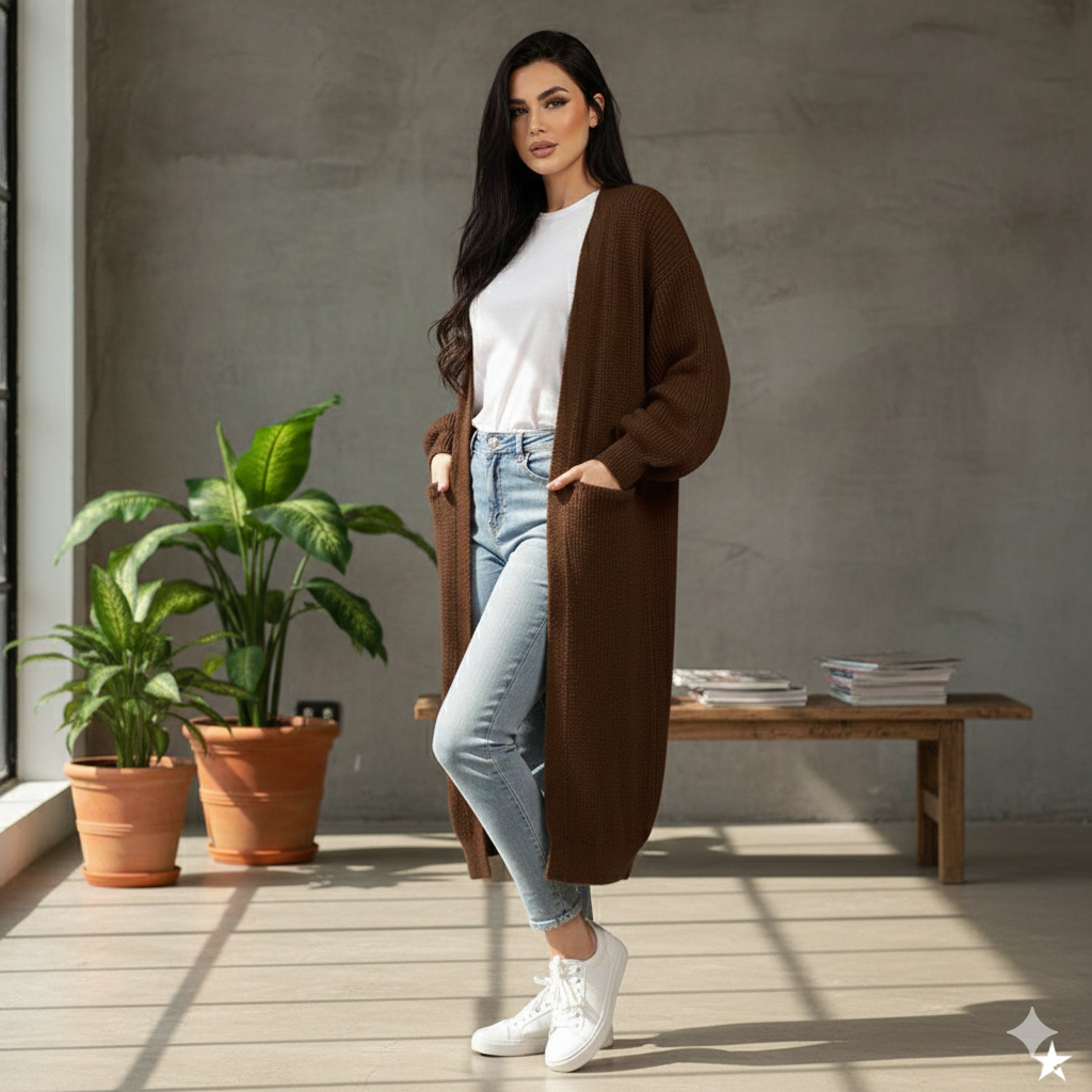 brown Cozy Oversized Knit Cardigan