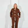  brown Suede Tracksuit with Bow Accent 