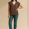 brown V-Neck Solid Knit Sweater Vest
