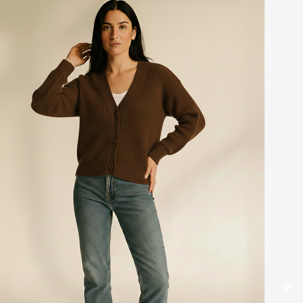 brown  _Chunky_Knit_Button-Up_Sweater