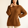  brown _Wide_Sleeve_Ribbed_Knit_Sweater