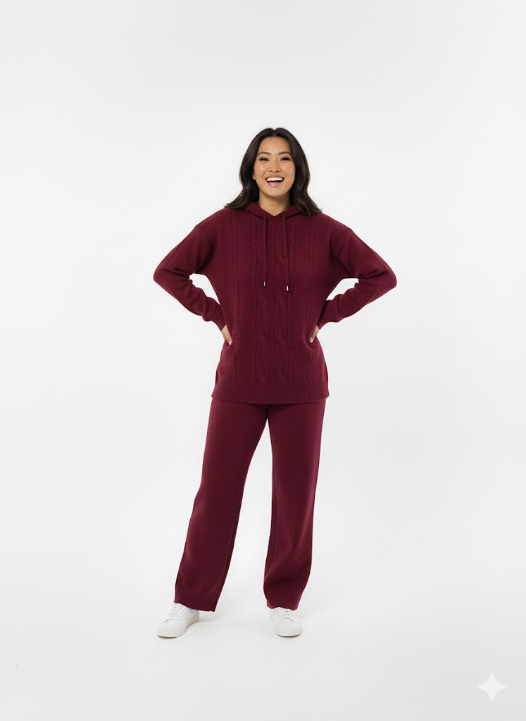 Hooded two-piece Knit Set – Comfortable Loungewear