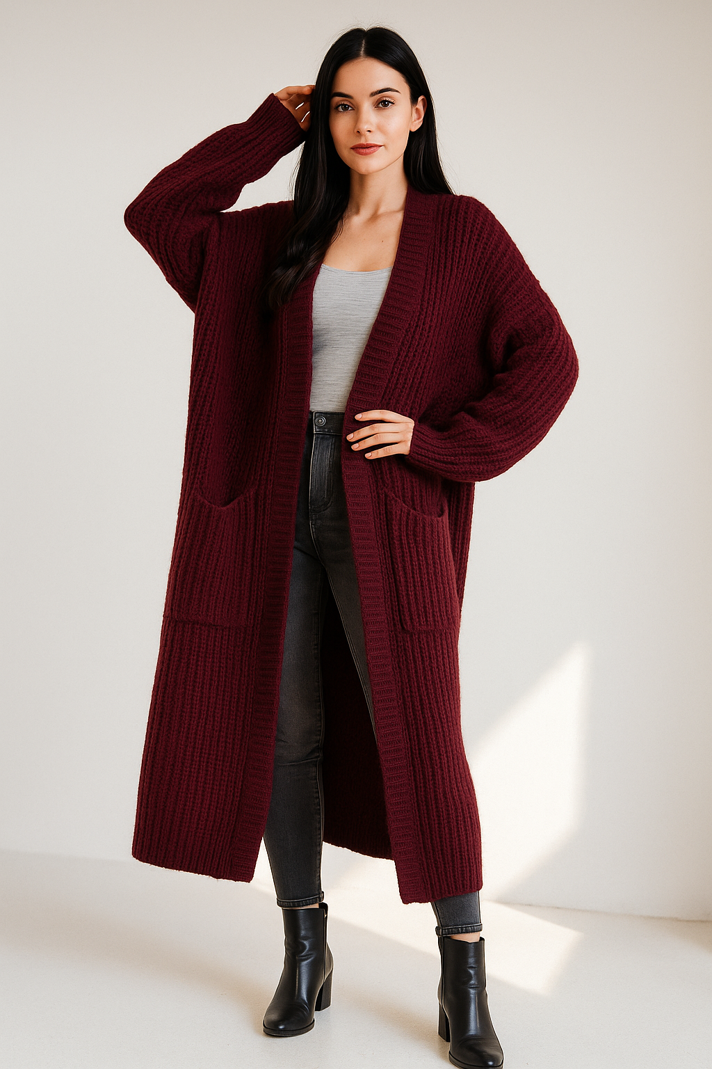burgundy Cozy Oversized Knit Cardigan