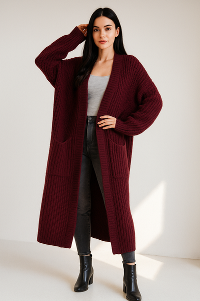 burgundy Cozy Oversized Knit Cardigan