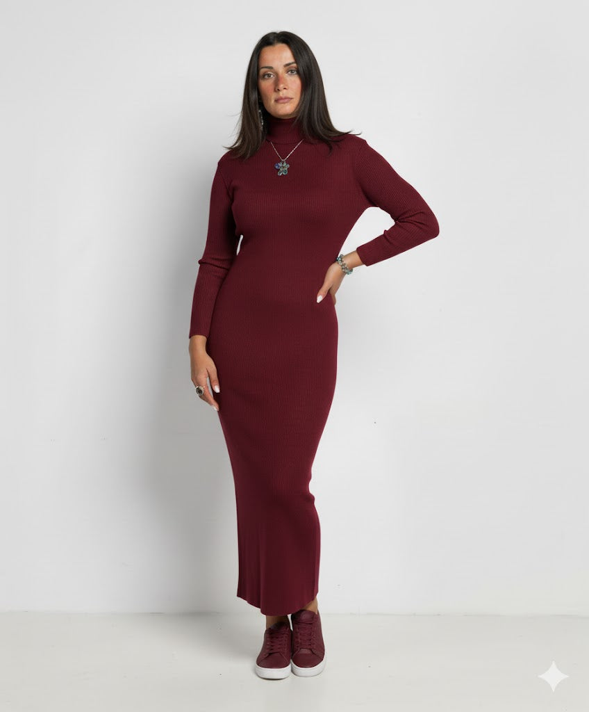 burgundy maxi body coneknit dress