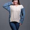 cable-knit Sweater with denim sleeves Beige Front